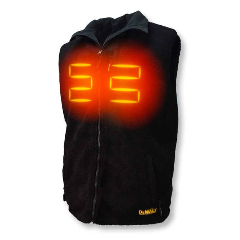 DEWALT Unisex Heated Reversible Fleece Heated Vest With Battery & Charger - Front View with Heated Zones