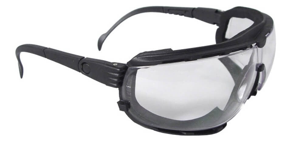 Radians Dagger Foam-Lined Safety Glasses/Goggle with Clear Anti-Fog Lens - shown with included temples