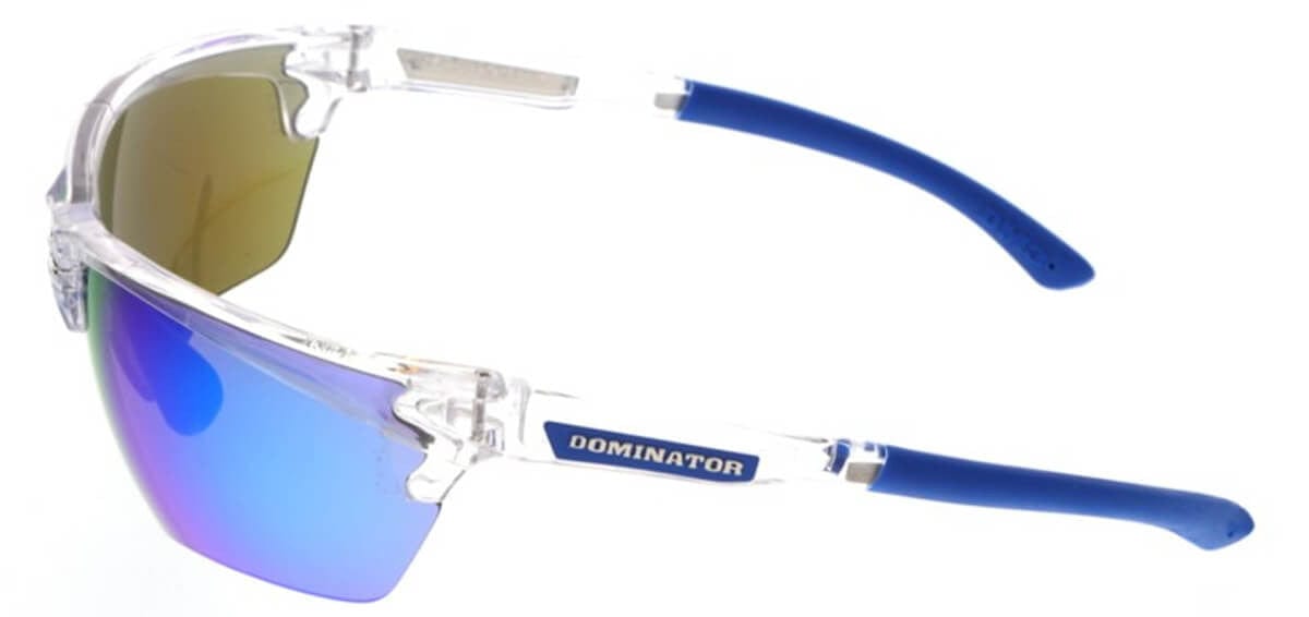 Crews Dominator 3 Safety Glasses with Clear Frame and Ice Blue Mirror Lens Side View