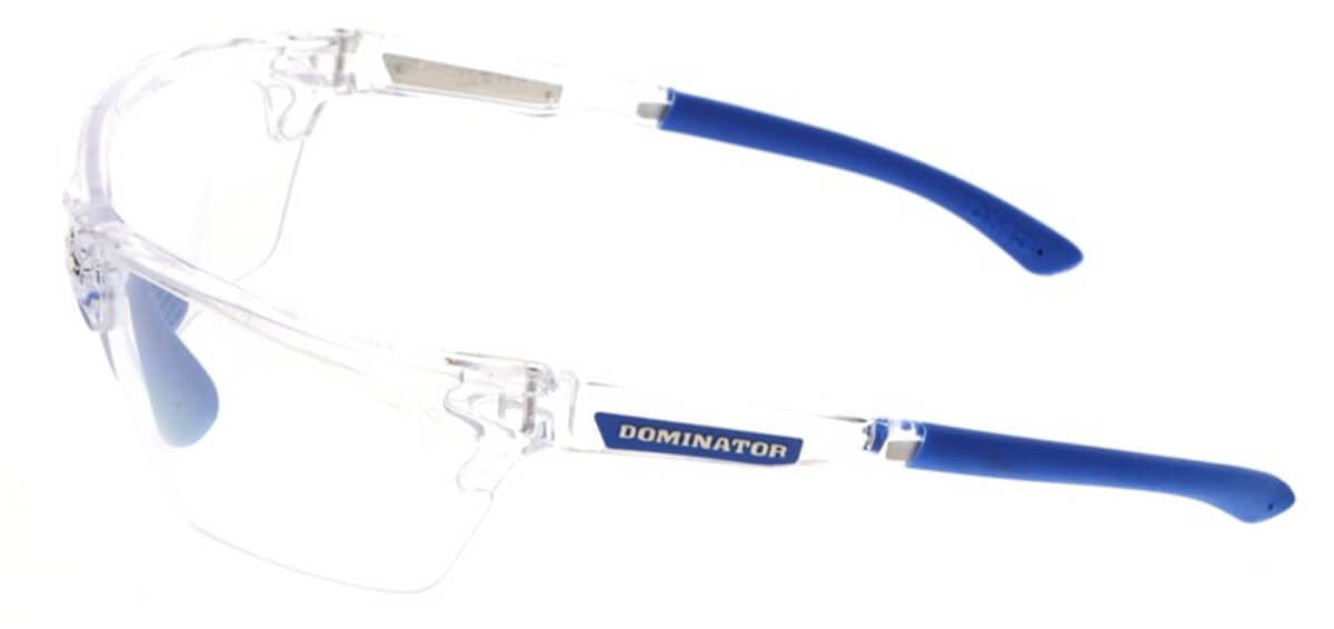 Crews Dominator 3 Safety Glasses with Clear Frame and Indoor-Outdoor Lens Side View