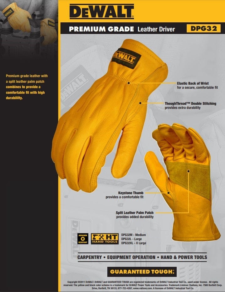 DeWalt DPG32 Premium Grade Leather Driver Gloves Key Features