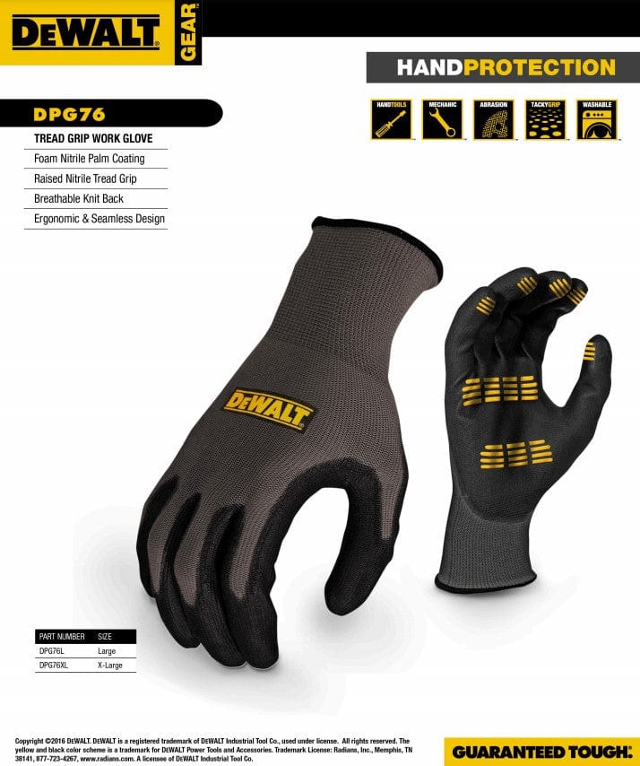 DeWalt DPG76 Tread Grip Work Gloves Info