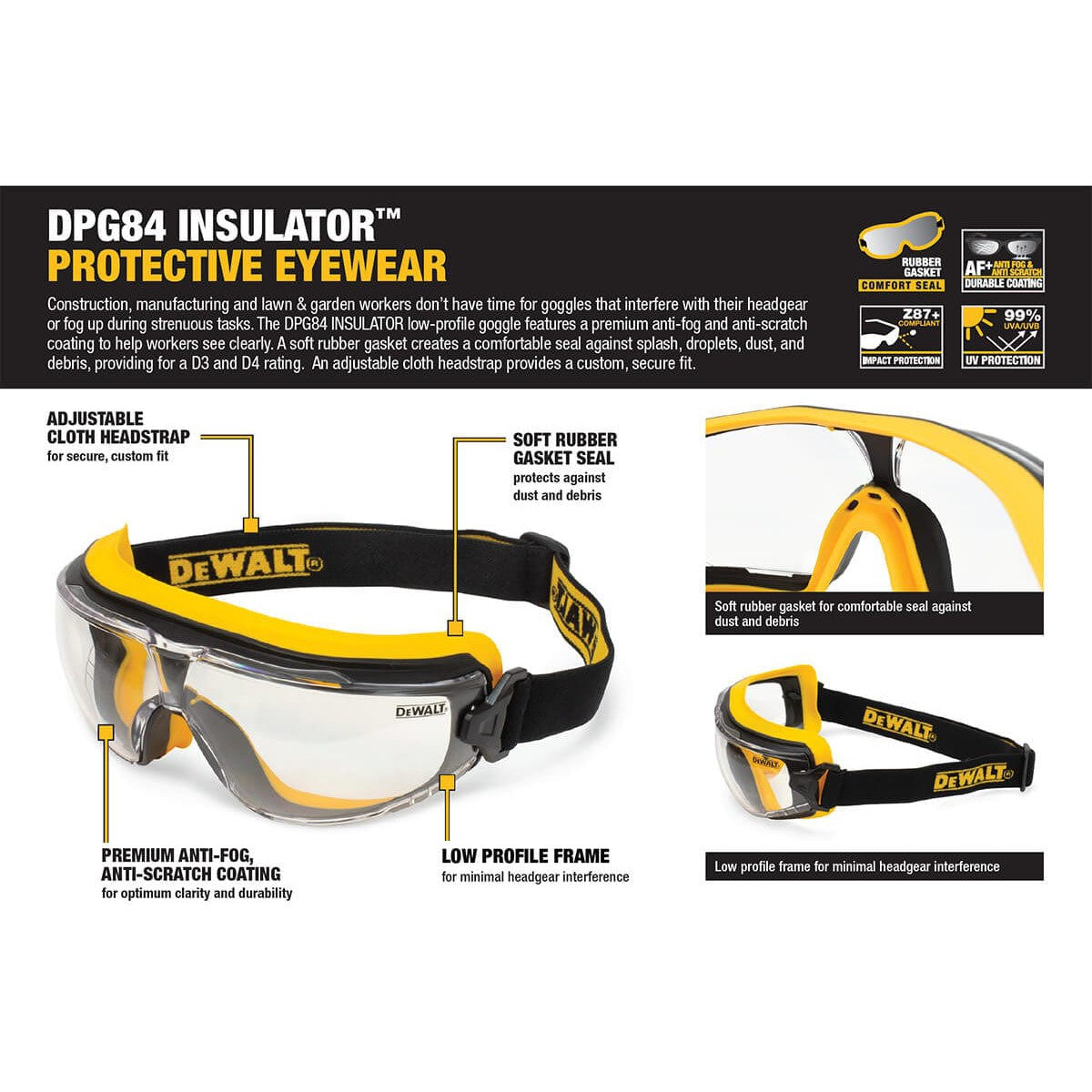 DeWalt DPG84 Insulator Goggle Clear IQuity AntiFog Lens