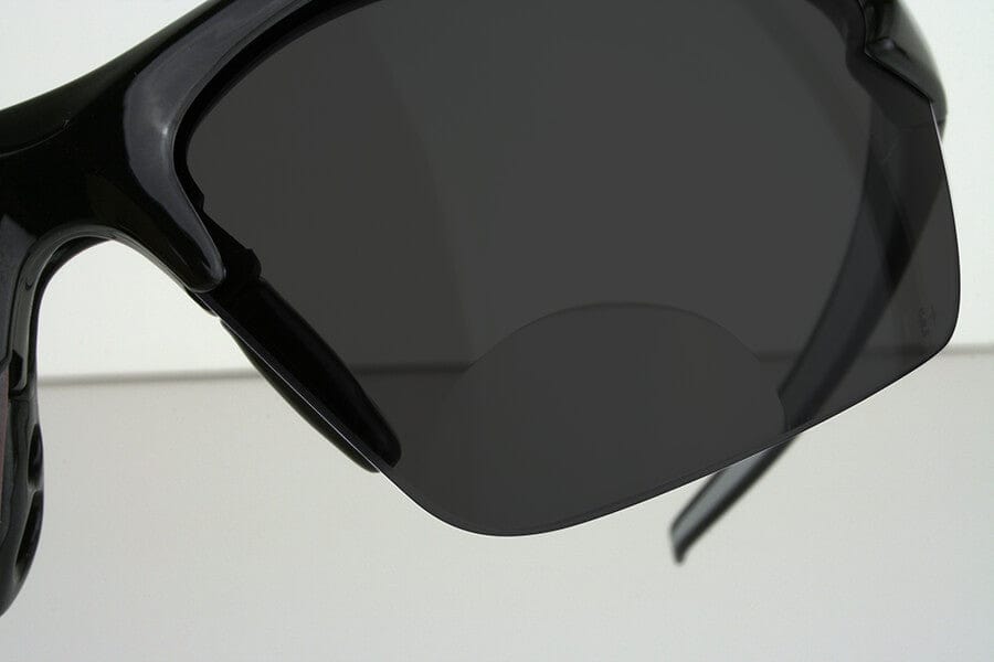 Edge Zorge G2 Bifocal Safety Glasses with Black Frame and Smoke Lens with +2.00 Diopter - Bifocal Close-up