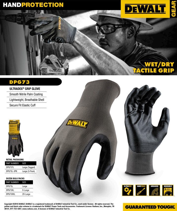 DeWalt DPG73 Ultradex Nitrile Grip Gloves Features