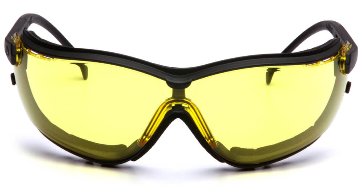 Pyramex V2G Safety Glasses/Goggles with Black Frame and Amber Lens - Front