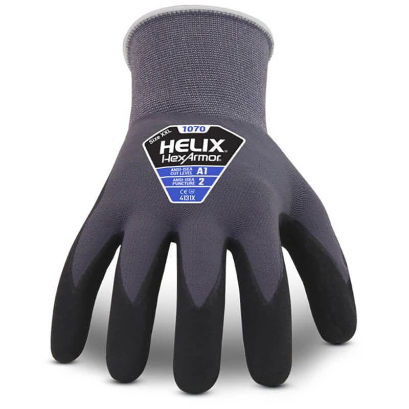 HexArmor Helix 1070 Foam Nitrile Dip Work Gloves - Front View