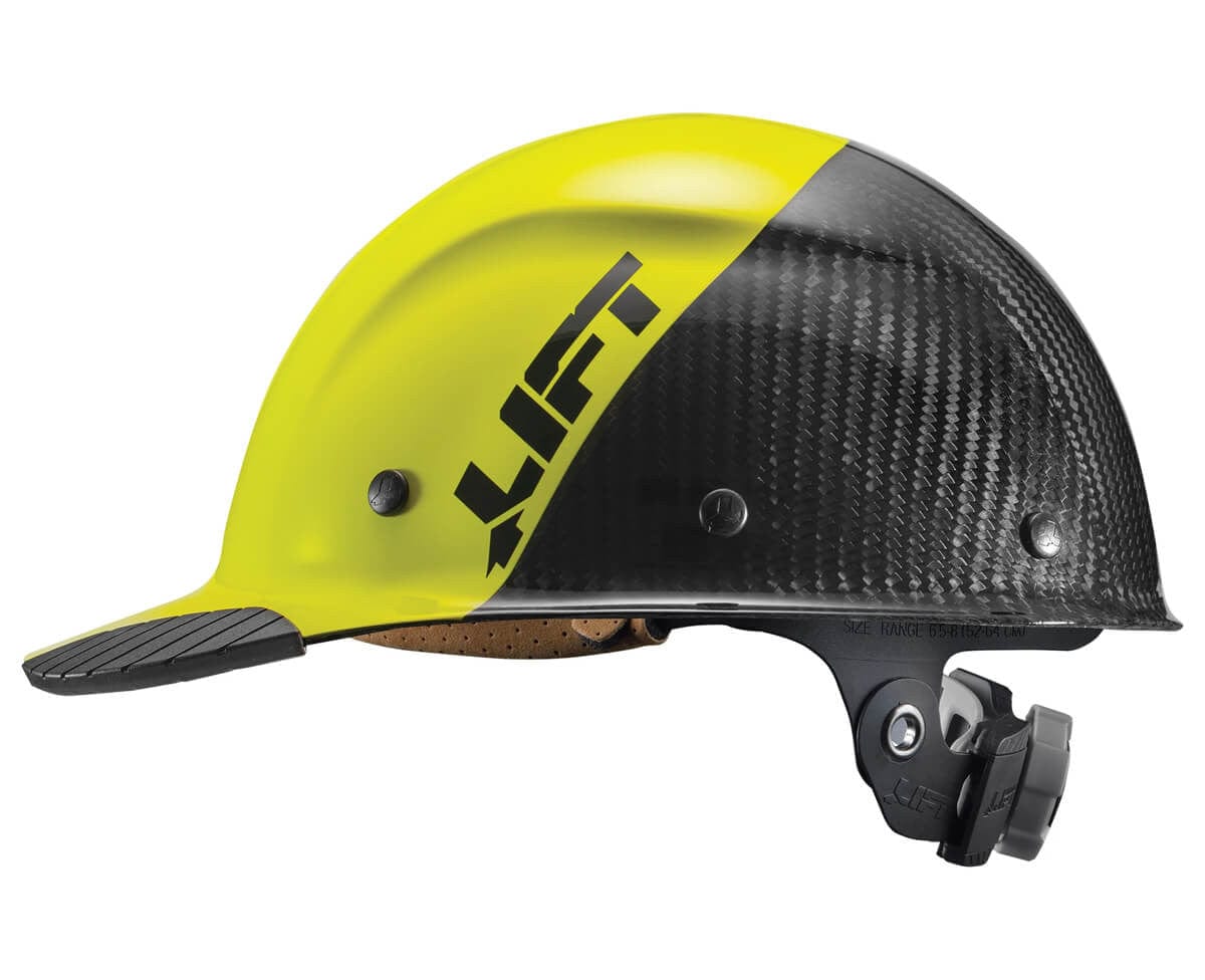 Lift Safety Dax Carbon Fiber Cap Style Fifty 50 Hard Hat with 6-Point Suspension - Yellow/Black Side