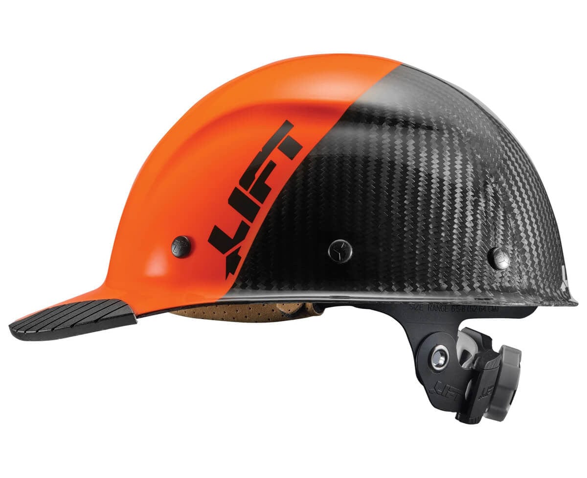 Lift Safety Dax Carbon Fiber Cap Style Fifty 50 Hard Hat with 6-Point Suspension - Orange/Black Side
