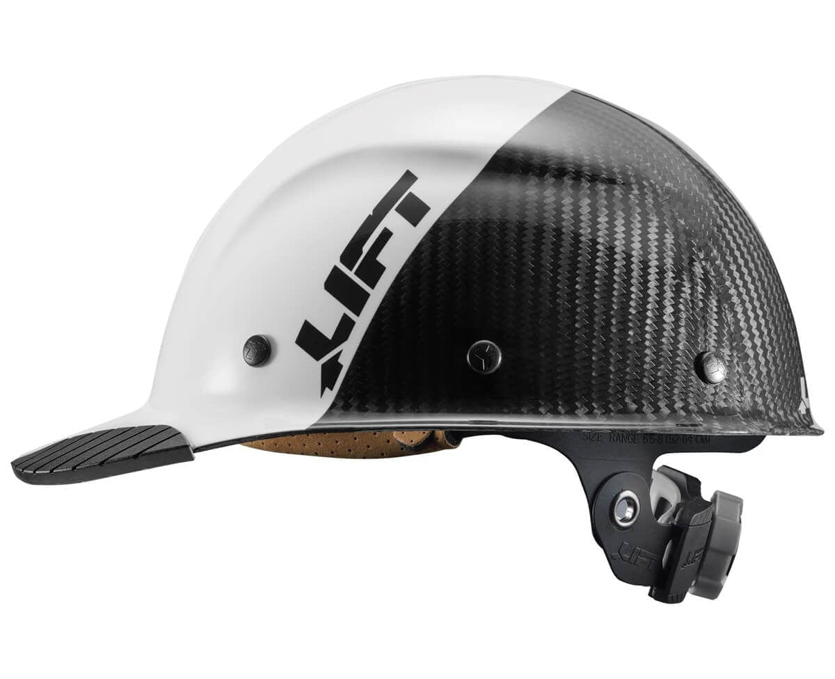 Lift Safety Dax Carbon Fiber Cap Style Fifty 50 Hard Hat with 6-Point Suspension - White/Black Side