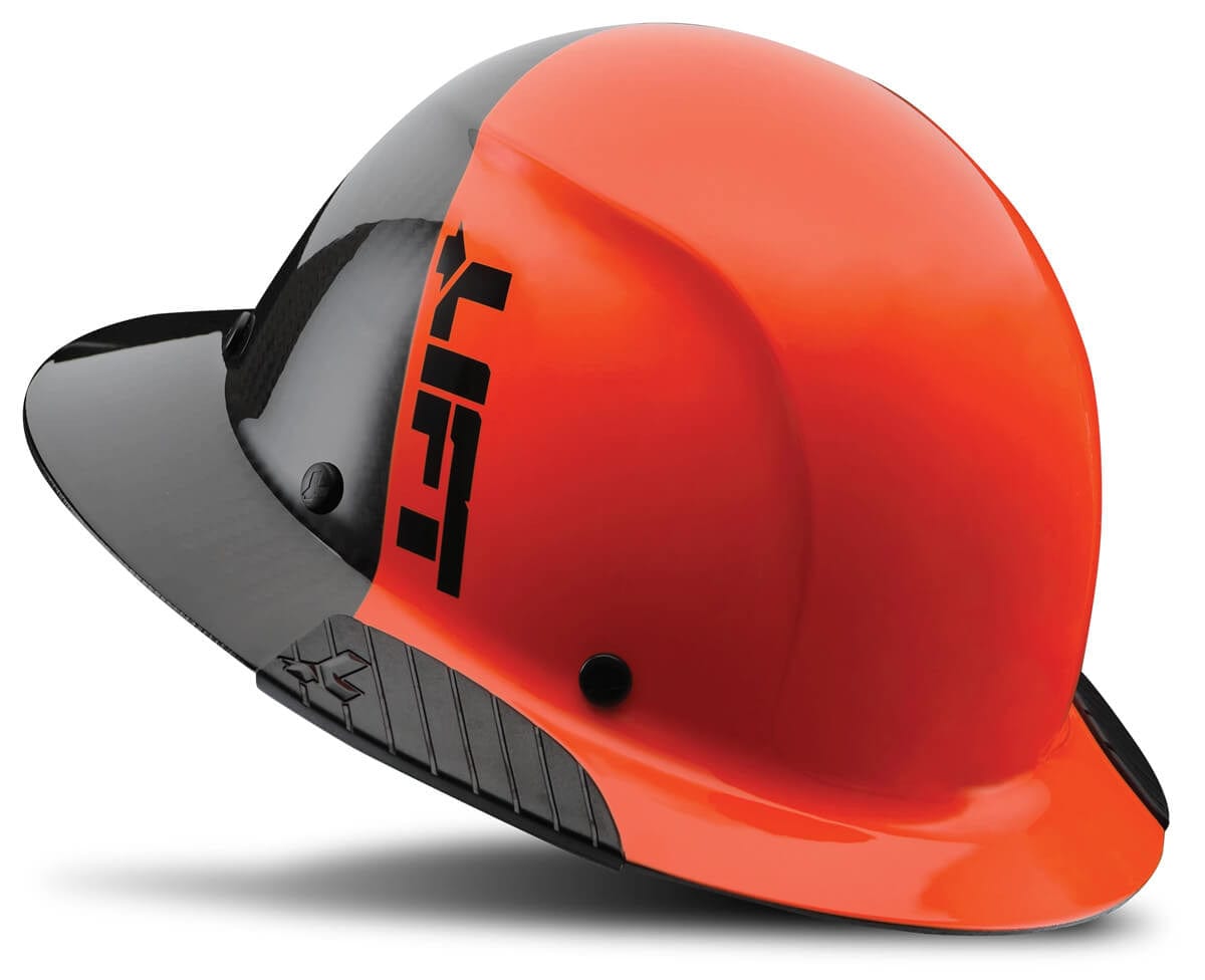 Lift Safety Dax Carbon Fiber Full Brim Fifty 50 Hard Hat with 6-Point Suspension - Orange Black