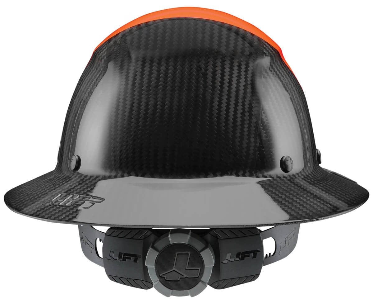 Lift Safety Dax Carbon Fiber Full Brim Fifty 50 Hard Hat with 6-Point Suspension - Orange/Black Back