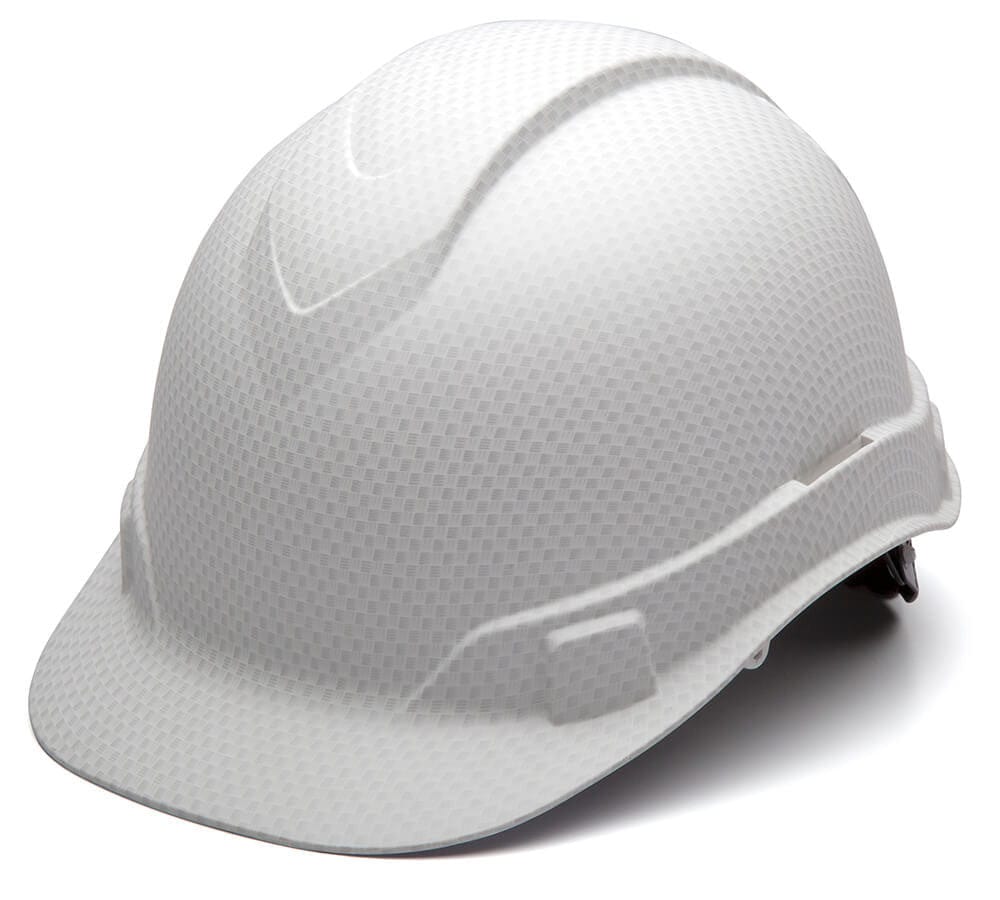 Pyramex Ridgeline Cap Style Hard Hat with 4-Point Ratchet Suspension - Matte White Graphite Pattern