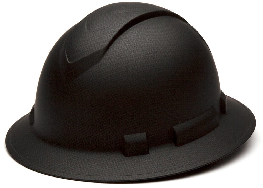 Pyramex Ridgeline Full Brim Hard Hat with 4-Point Ratchet Suspension - Matte Black Graphite Pattern
