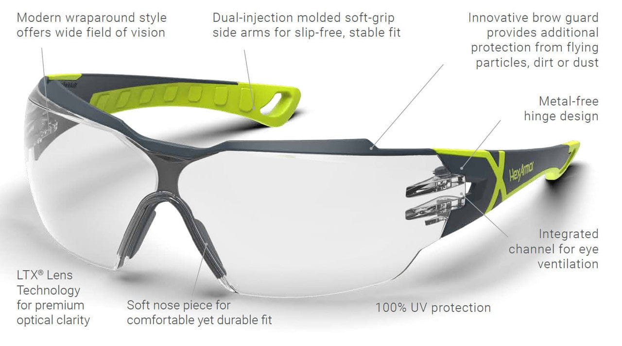 HexArmor MX300 Safety Glasses with Clear TruShield Anti-Fog Lens 11-13001-02 - Features