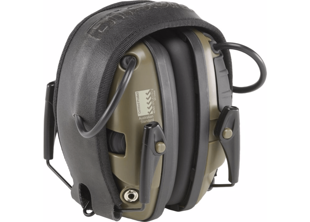 Howard Leight Impact Sport Electronic Ear Muff R-01526 NRR 22, Classic OD Green Folded