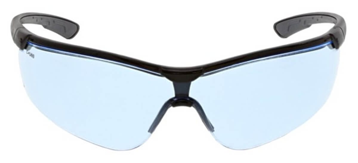 MCR Safety Klondike KD7 Safety Glasses with Black Frame and Light Blue UV-AF Lens KD713AF - Front View