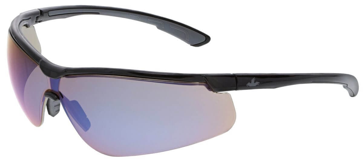 MCR Safety Klondike KD7 Safety Glasses with Black Frame and Blue Diamond Mirror Lens KD718B