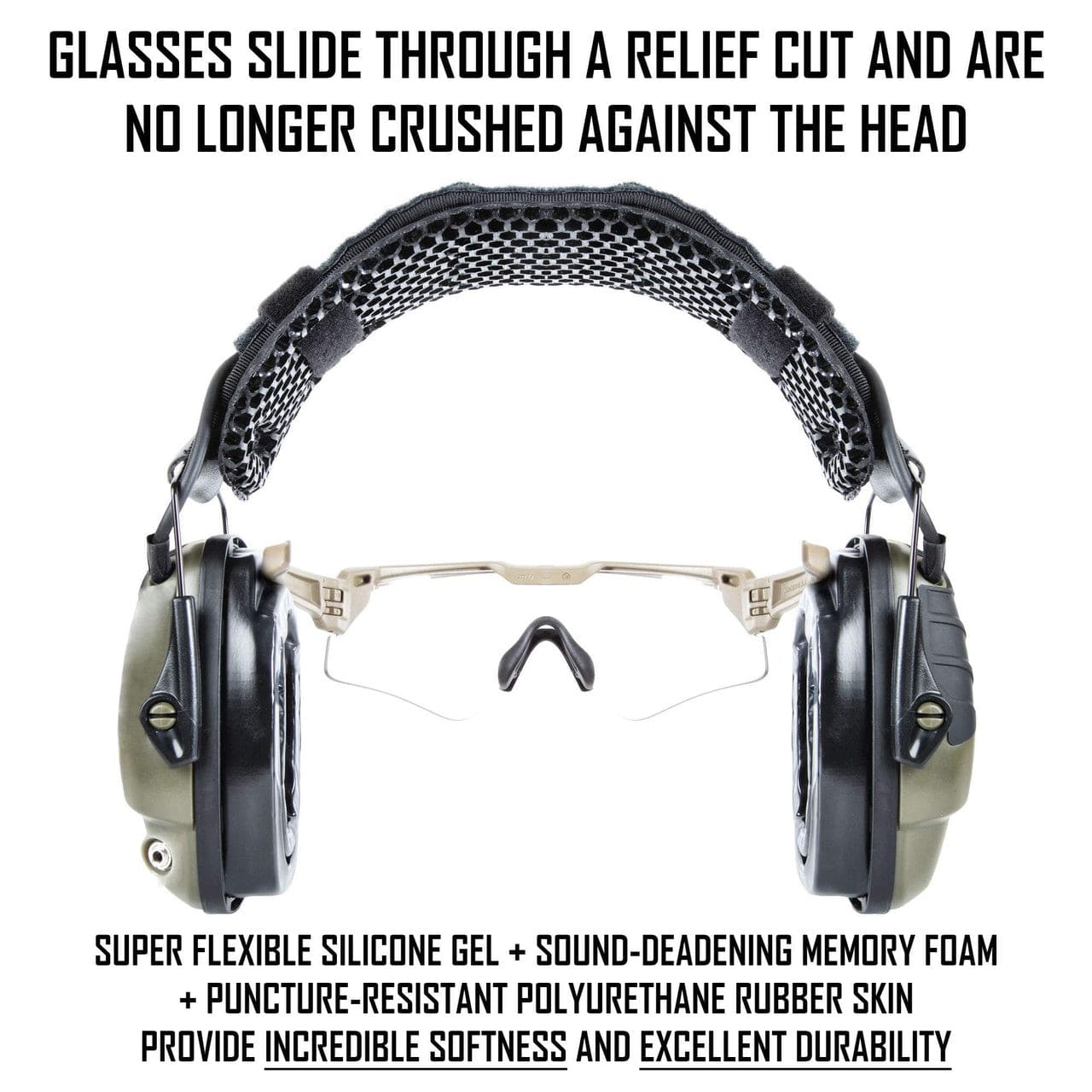 Your eyewear temples slide through Sightlines's patented relief cut and no longer crushed against your head 