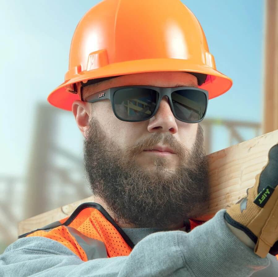 Lift Safety Banshee Safety Glasses - Construction Worker Wearing Banshee Safety Glasses