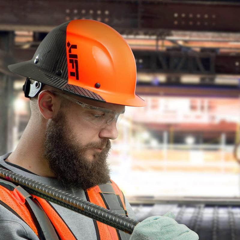 Lift Safety Dax Carbon Fiber Full Brim Fifty 50 Hard Hat with 6-Point Suspension - Lifestyle Image