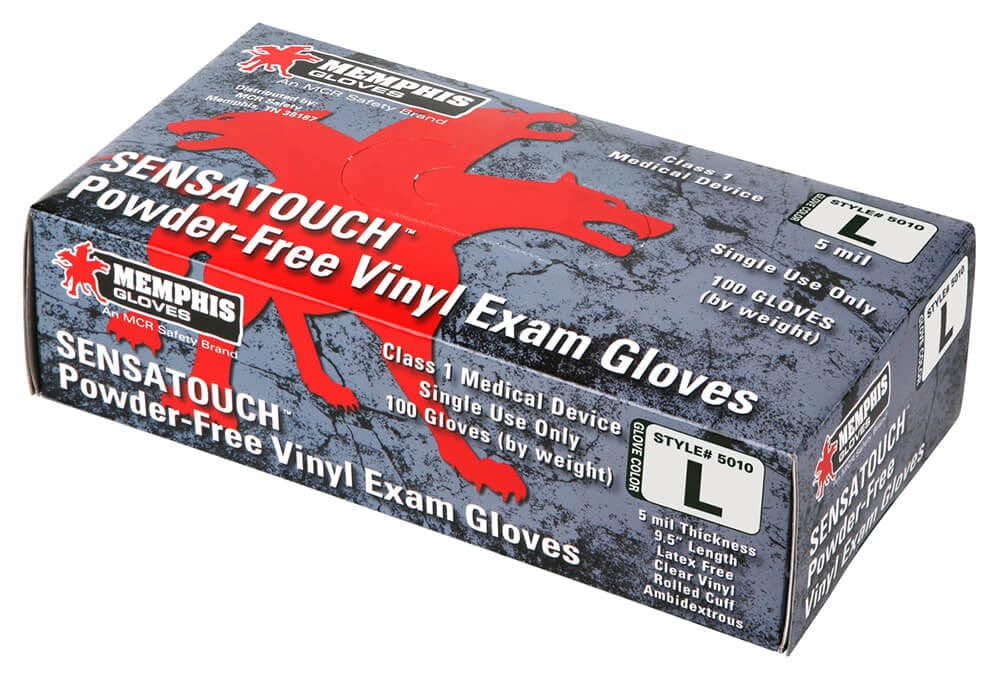 MCR SensaTouch Disposable Gloves, Clear Vinyl, Medical Grade, Powder Free, 5-Mil Box 100 Alternate Box Design