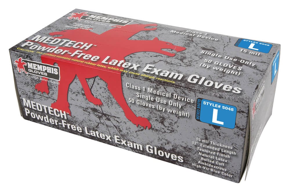 MCR MedTech Disposable Gloves, Blue Latex, Medical Grade, Powder Free, 15-Mil (Box 50) - Box
