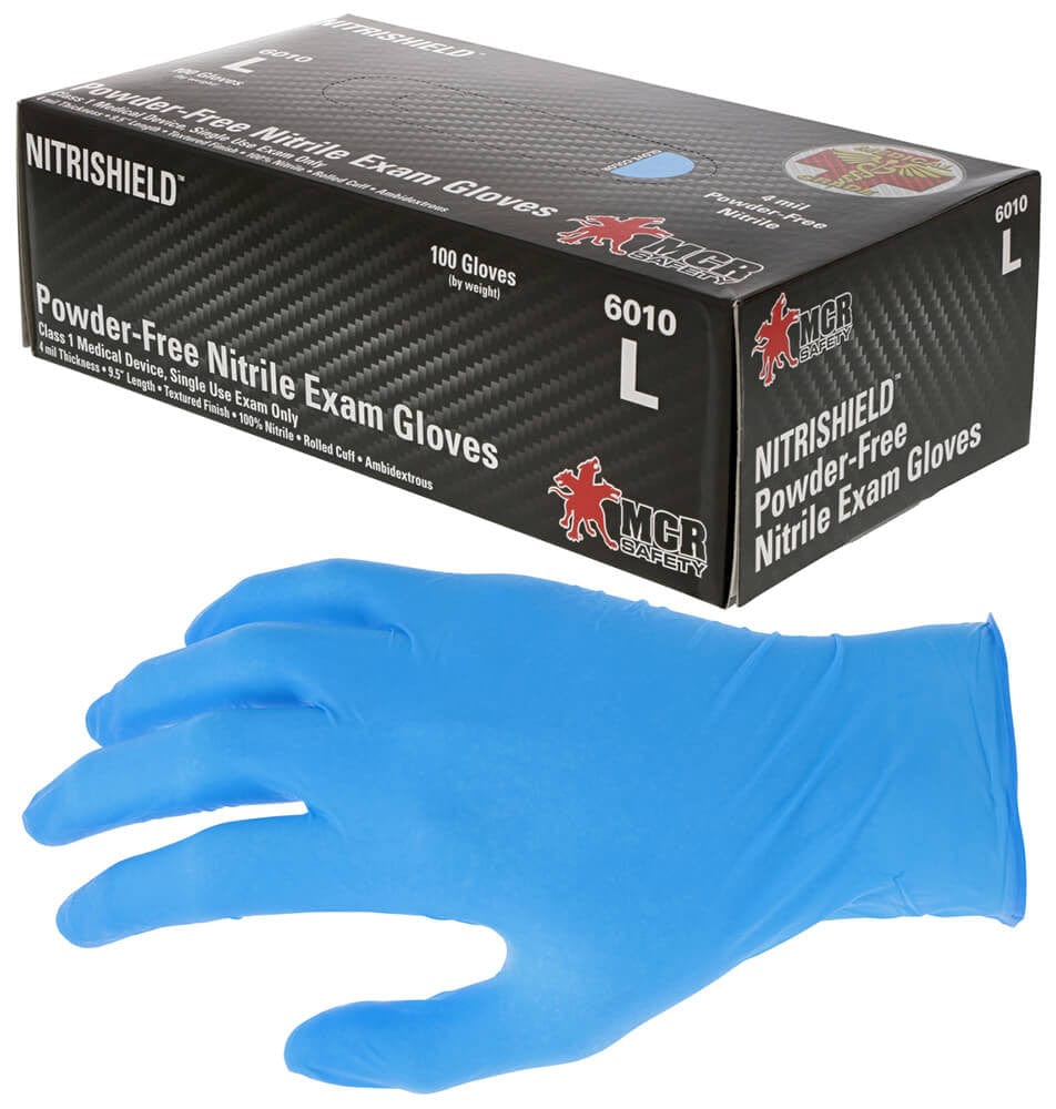 MCR NitriShield Disposable Gloves, Blue, Medical Grade, Powder Free, 4-Mil (Box 100)