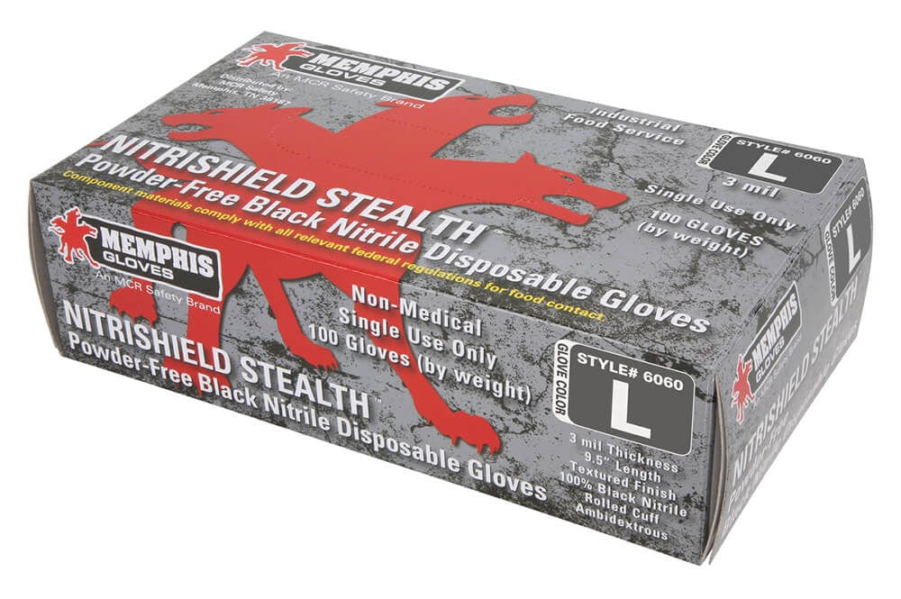 MCR NitriShield Stealth Disposable Industrial-Grade 3-mil Nitrile Gloves - Box of 100