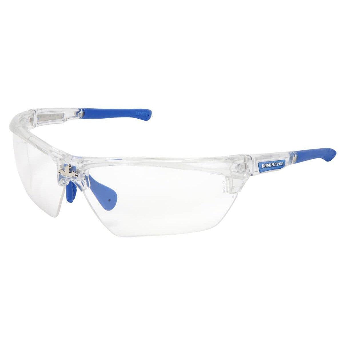 MCR Safety DM1320PF Dominator DM3 Safety Glasses Blue Clear Frame Clear MAX6 Anti-Fog Lenses