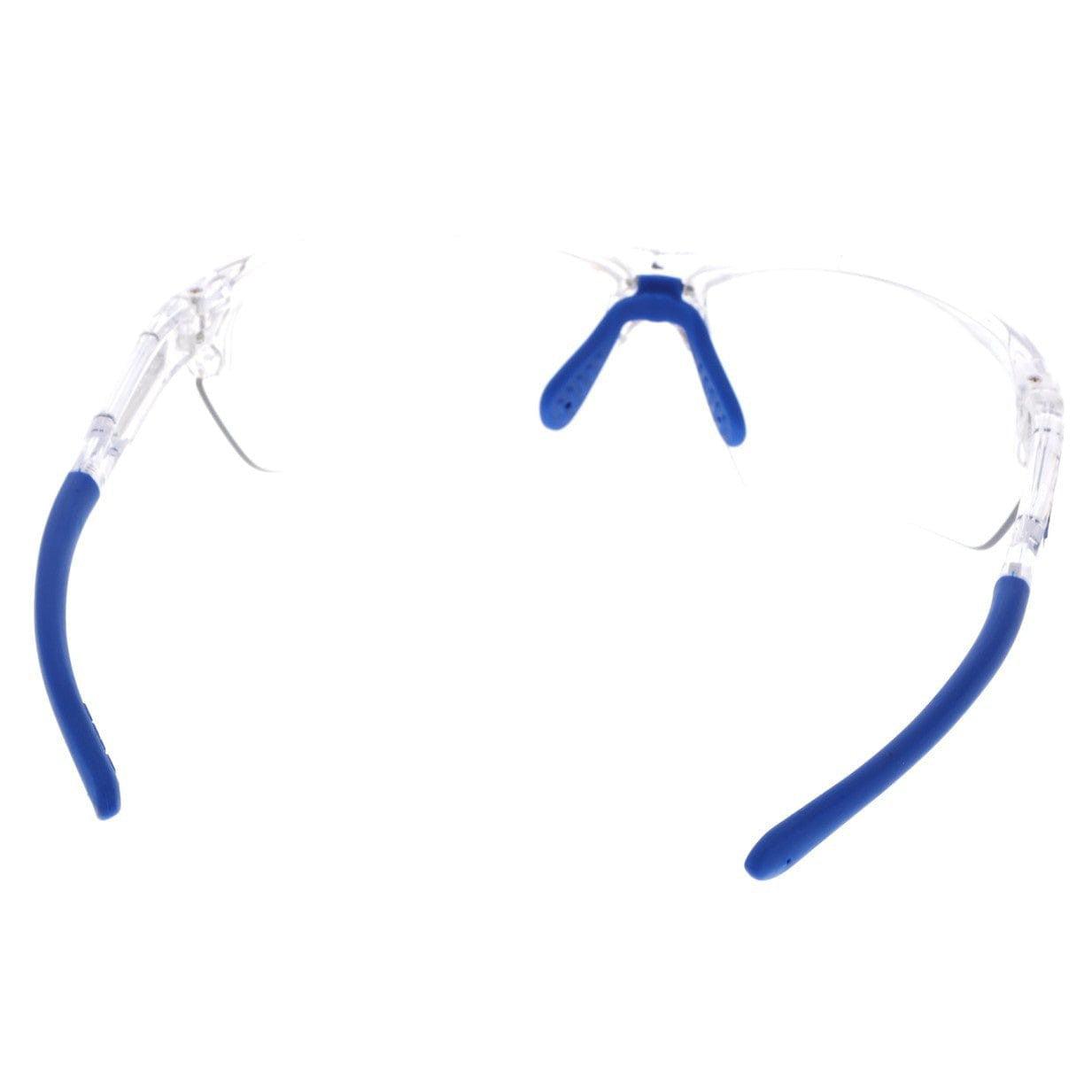 MCR Safety DM1320PF Dominator DM3 Safety Glasses Blue Clear Frame Clear MAX6 Anti-Fog Lenses adjustable nosepiece view