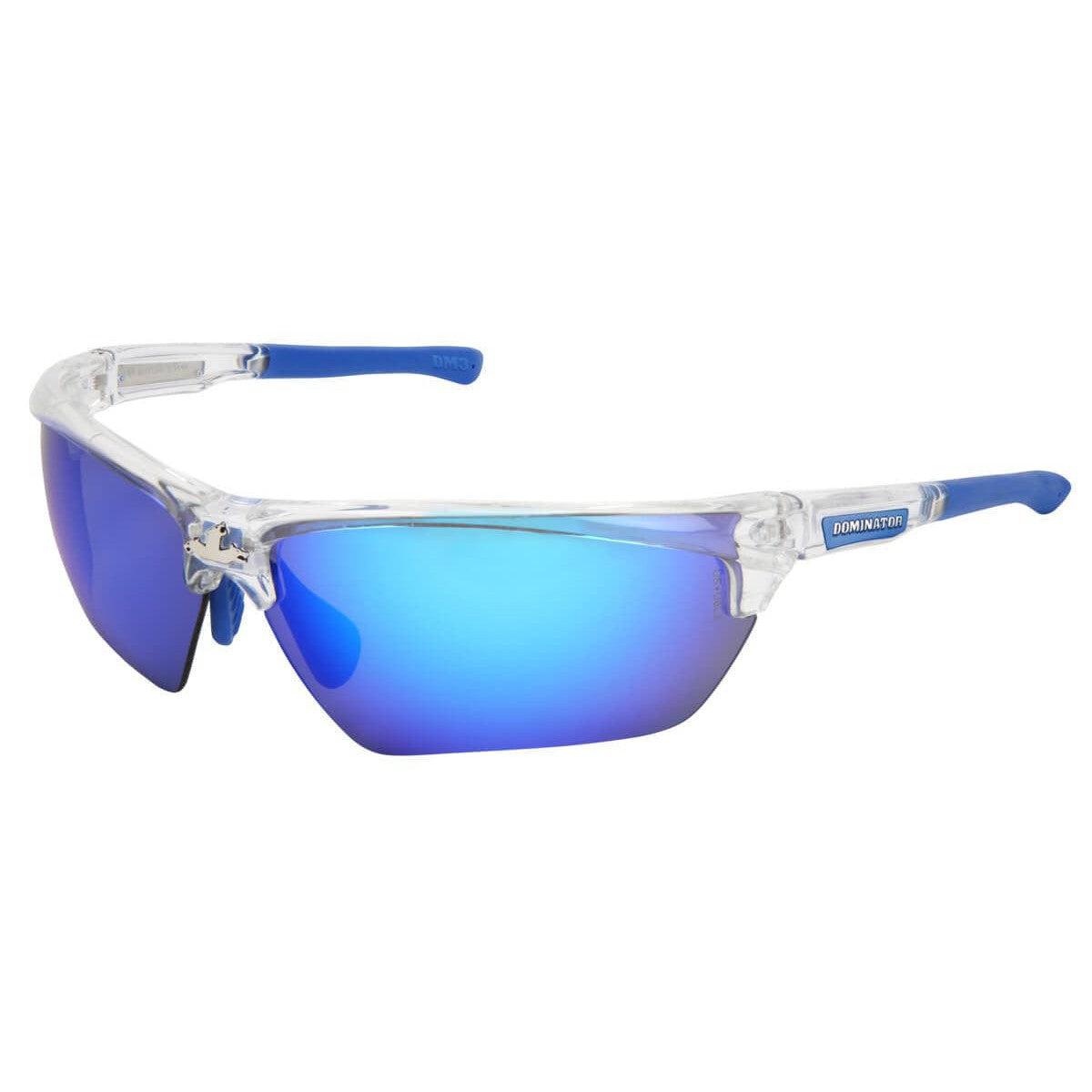 MCR Safety DM1328BZ Dominator DM3 Safety Glasses Blue Clear Frame with Polarized Blue Mirror Lenses