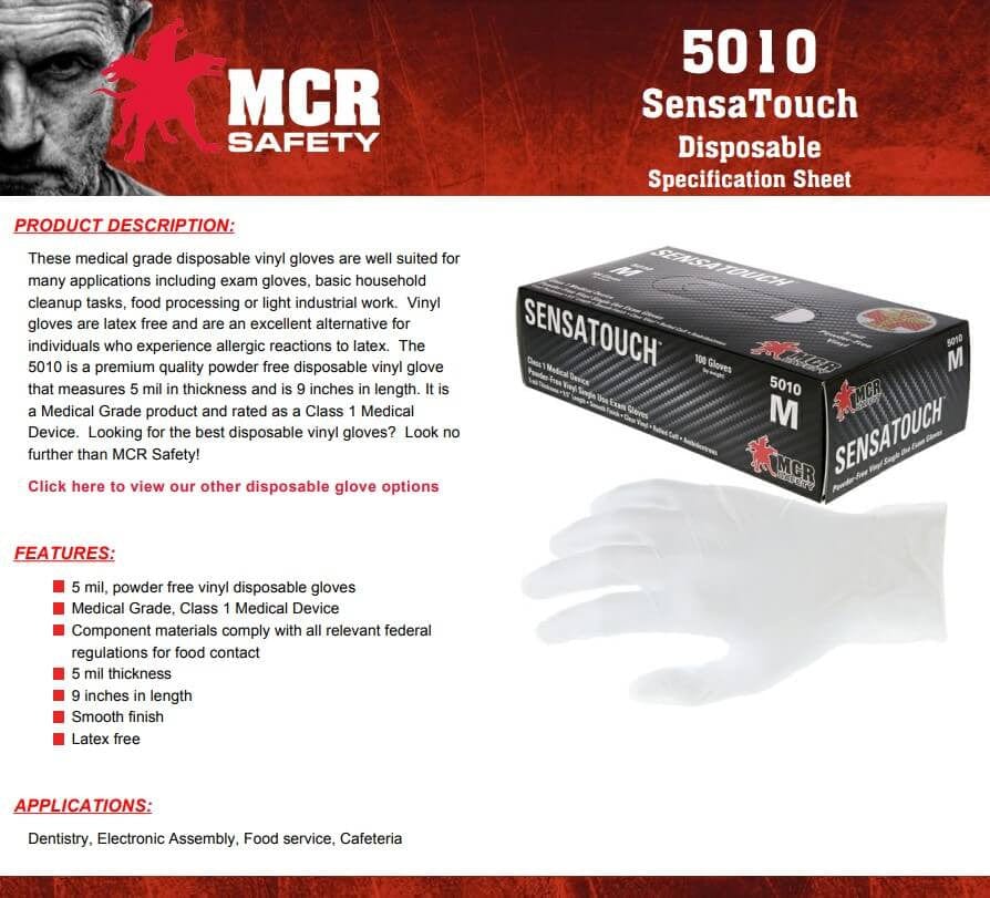 mcs safety handschuhe MCR Safety 5010 SensaTouch Disposable Gloves Clear Vinyl