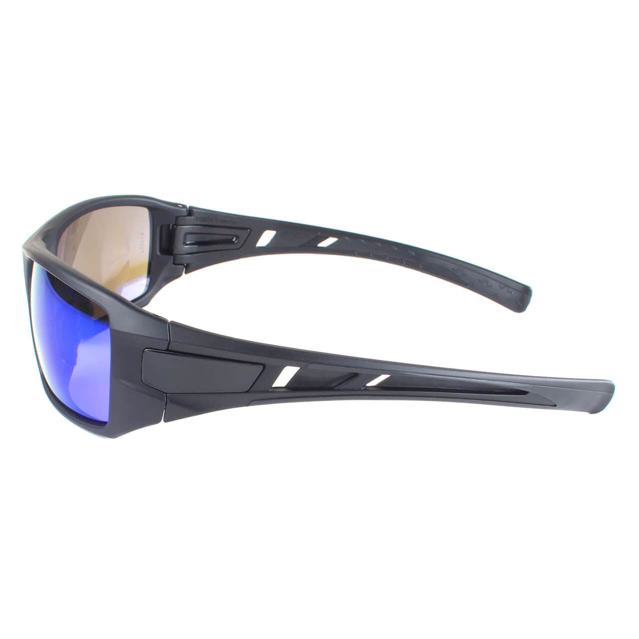 Metel M30 Safety Glasses with Black Frame and Blue Mirror Lenses Side View