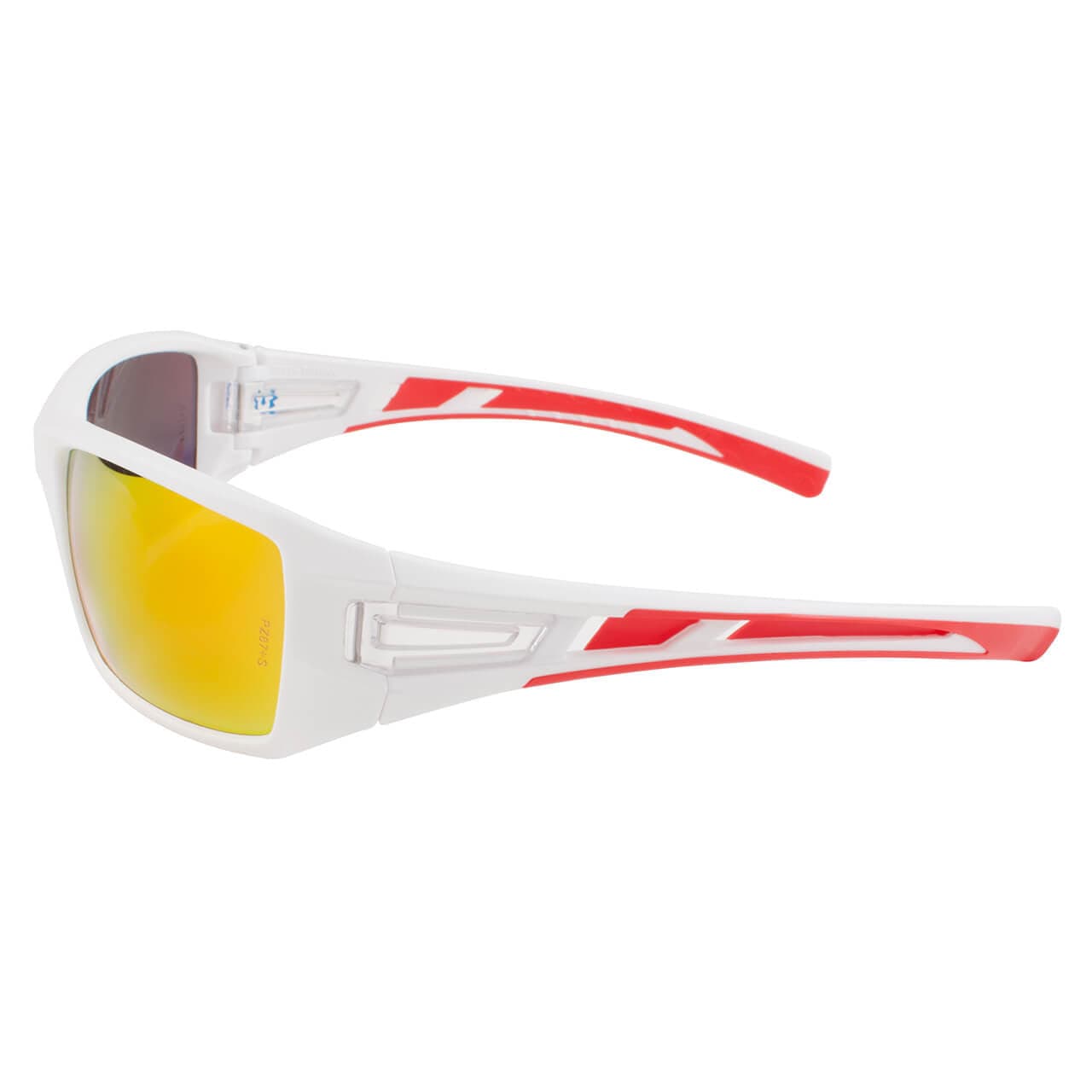Metel M30 Safety Glasses with White Frame and Orange Mirror Lenses Side View