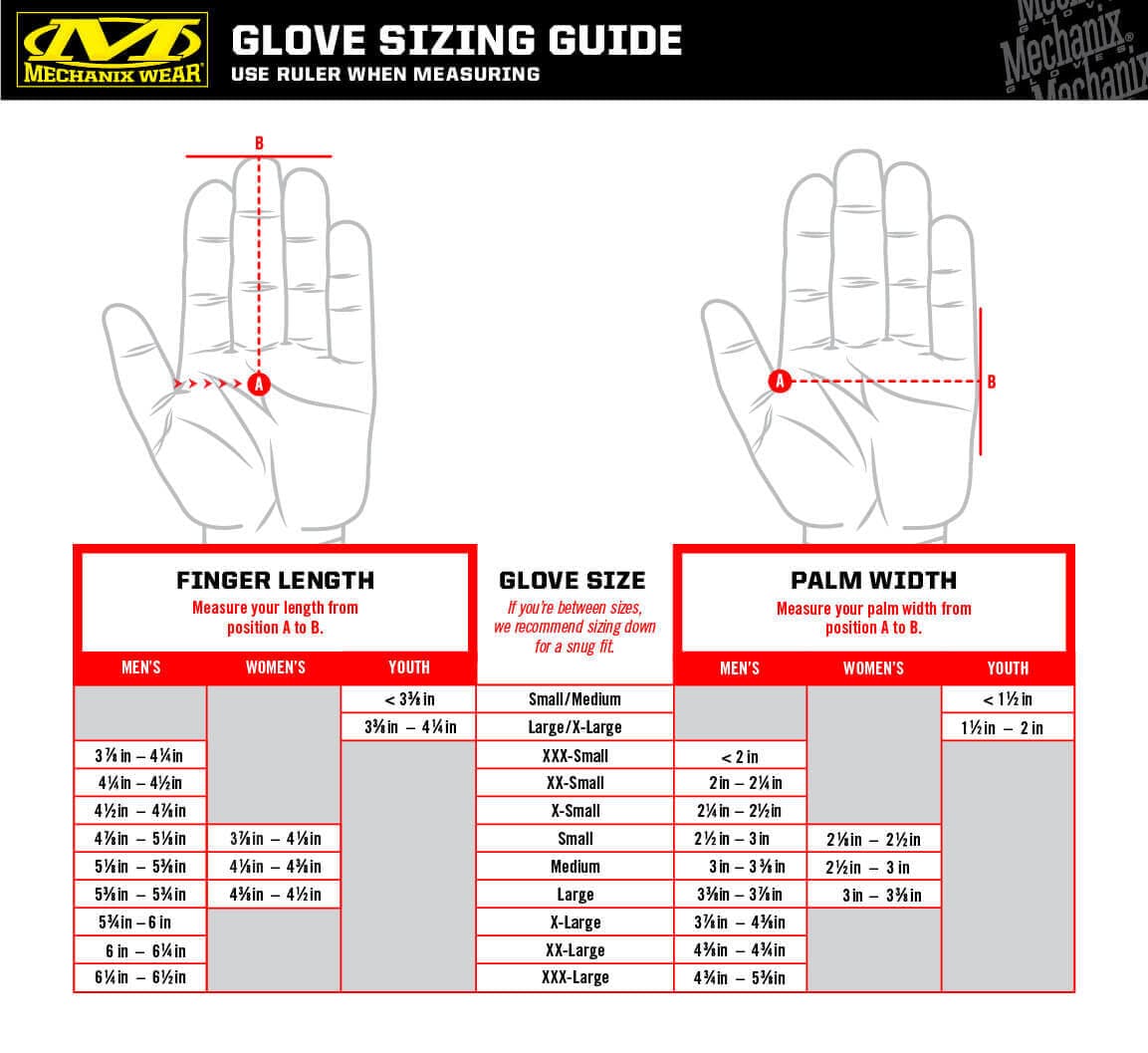 Mechanix Gloves - Size Chart