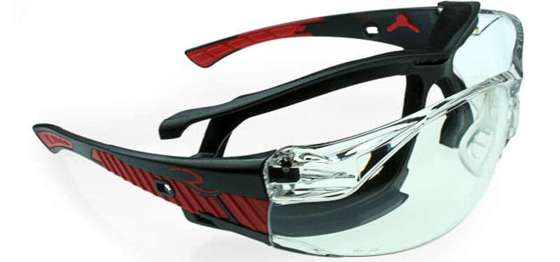 Radians Obliterator Foam-Lined Safety Glasses with Black/Red Frame and Clear IQUITY Anti-Fog Lens - with Foam-Lined Insert