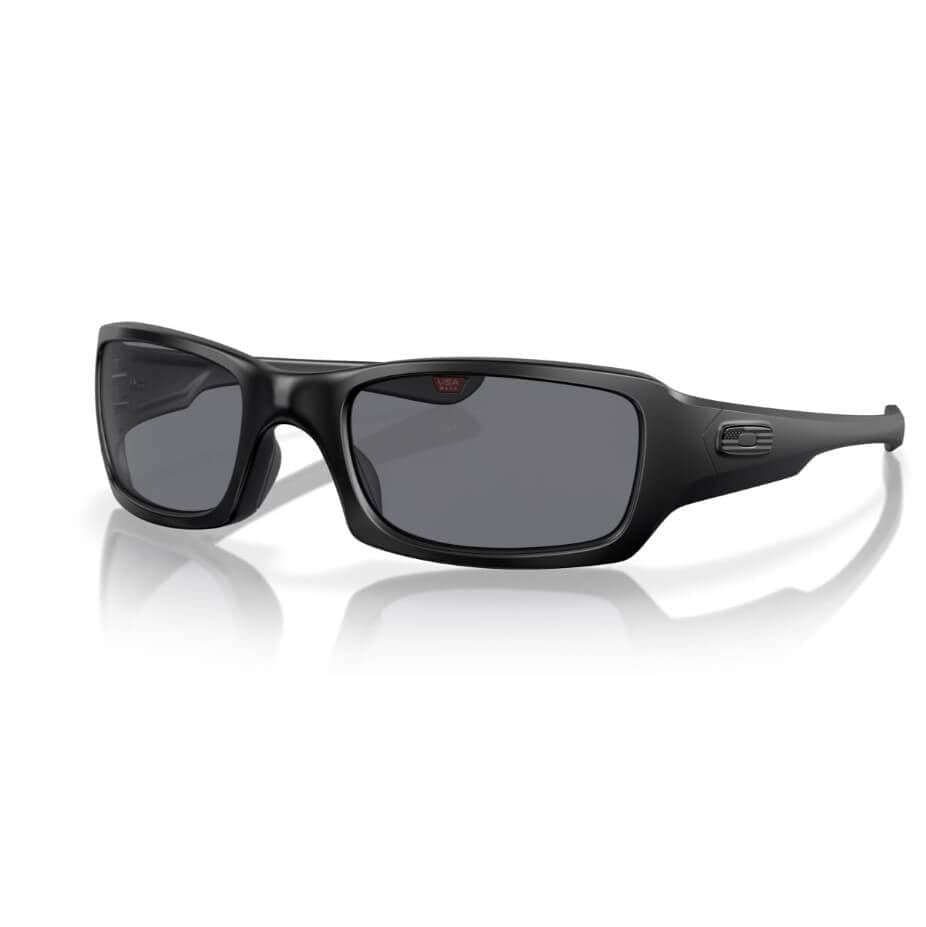Oakley SI Fives Squared Sunglasses Matte Black with USA Flag Icon and Grey Lens OO9238-3354