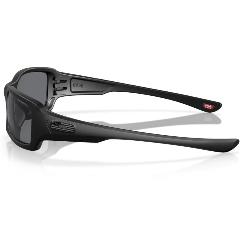 Oakley SI Fives Squared Sunglasses Matte Black with USA Flag Icon and Grey Lens OO9238-3354 Side View