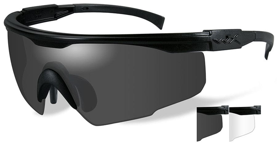 Wiley X PT-1 Ballistic Safety Glasses Kit with Matte Black Frame and Smoke Grey and Clear Lenses