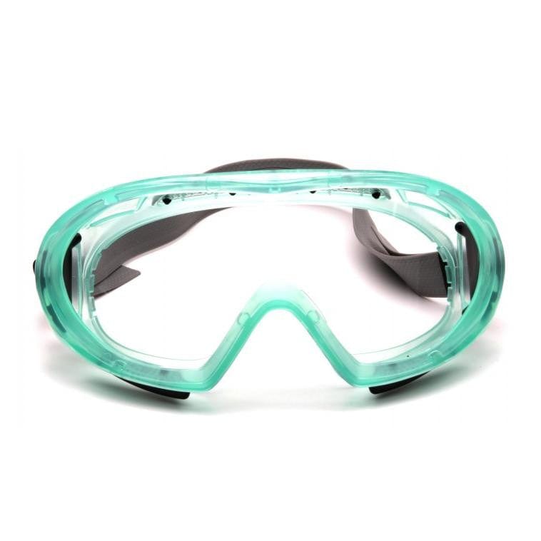 Pyramex Capstone Safety Goggles Green Frame Clear Anti-Fog Lens GC504TN Front