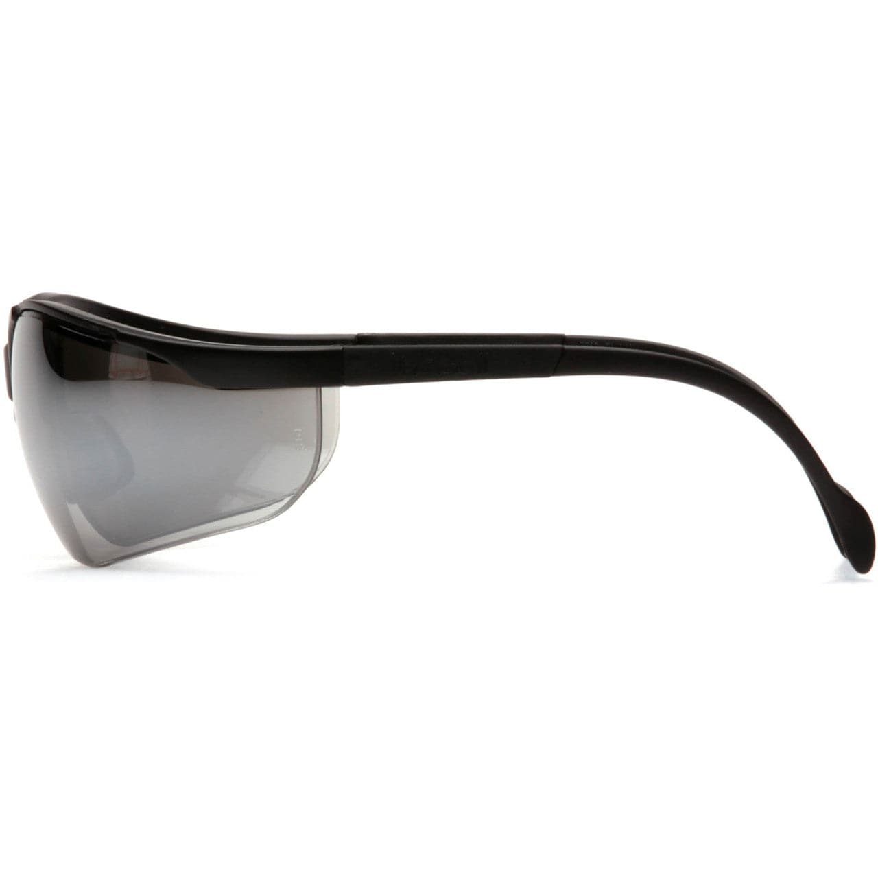 Pyramex Venture 2 Safety Glasses with Black Frame and Silver Mirror Lens SB1870S Side View