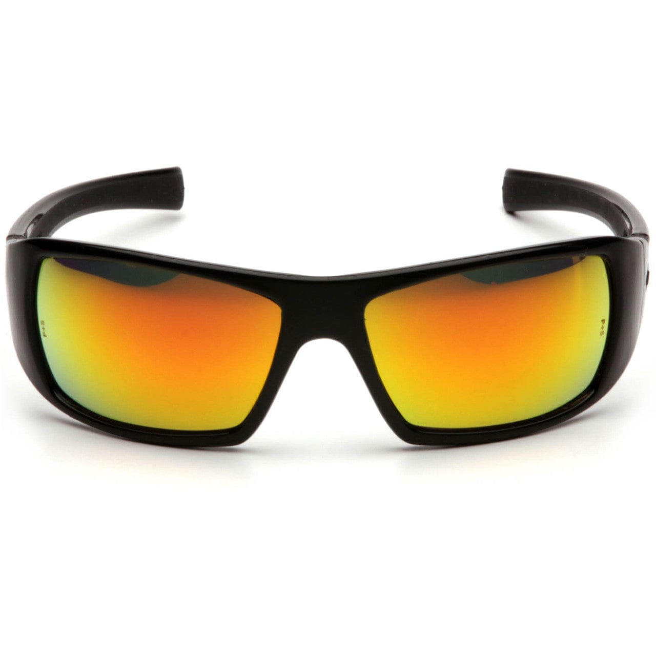 Pyramex Goliath Safety Glasses with Black Frame and Ice Orange Mirror Lens SB5645D Front View