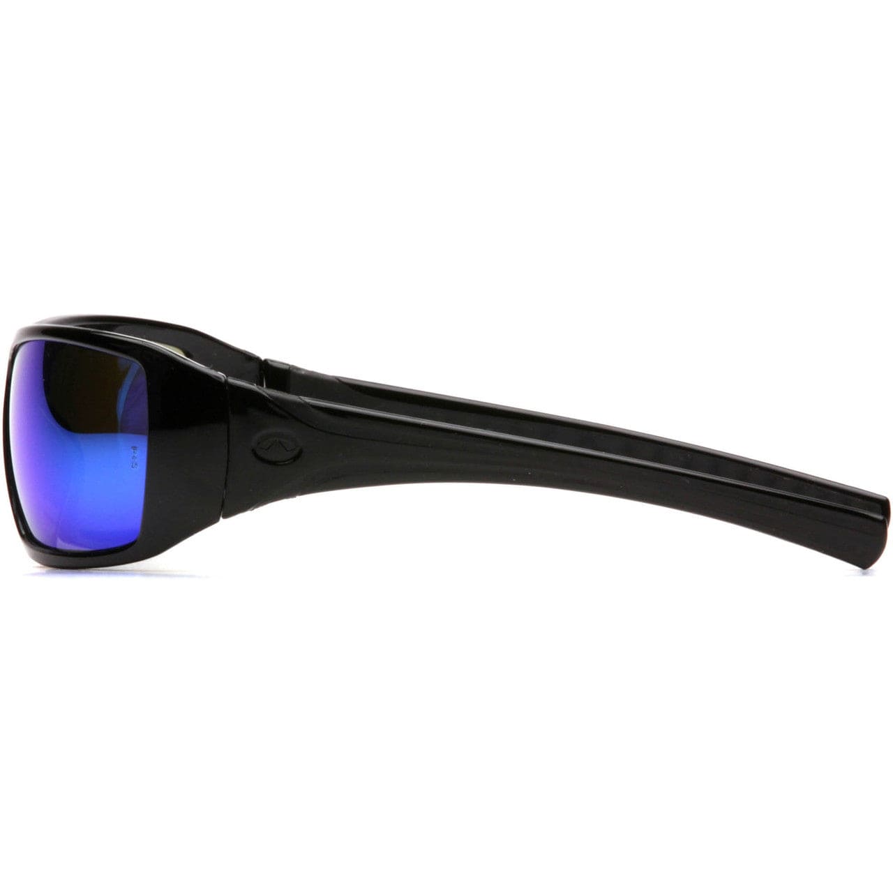 Pyramex Goliath Safety Glasses with Black Frame and Ice Blue Mirror Lens SB5665D Side View