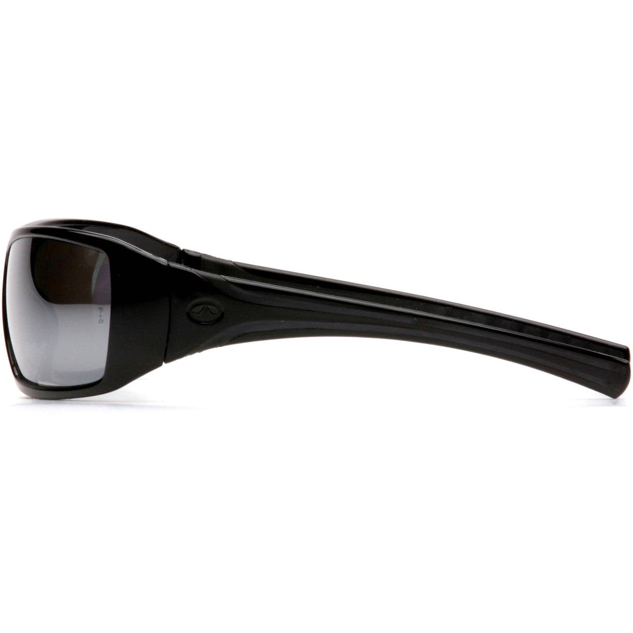 Pyramex Goliath Safety Glasses with Black Frame and Silver Mirror Lens SB5670D Side View