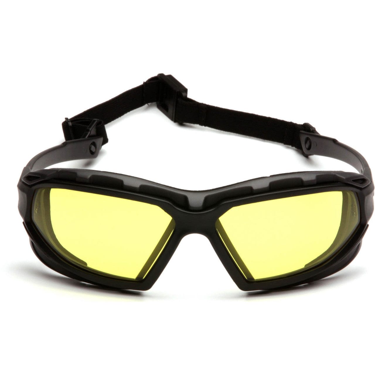 Pyramex Highlander Plus Safety Glasses Black Foam-Lined Frame Amber Anti-Fog Lens SBG5030DT Front