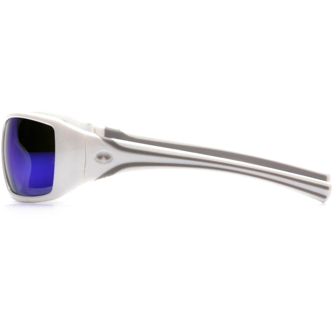 Pyramex Goliath Safety Glasses with Pearl White Frame and Ice Blue Mirror Lens SW5665D Side View