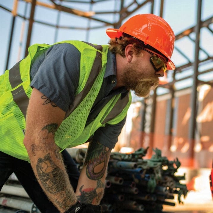 Pyramex RVZ2120 Type R Class 2 Mesh Safety Vest Lime worn by a construction worker