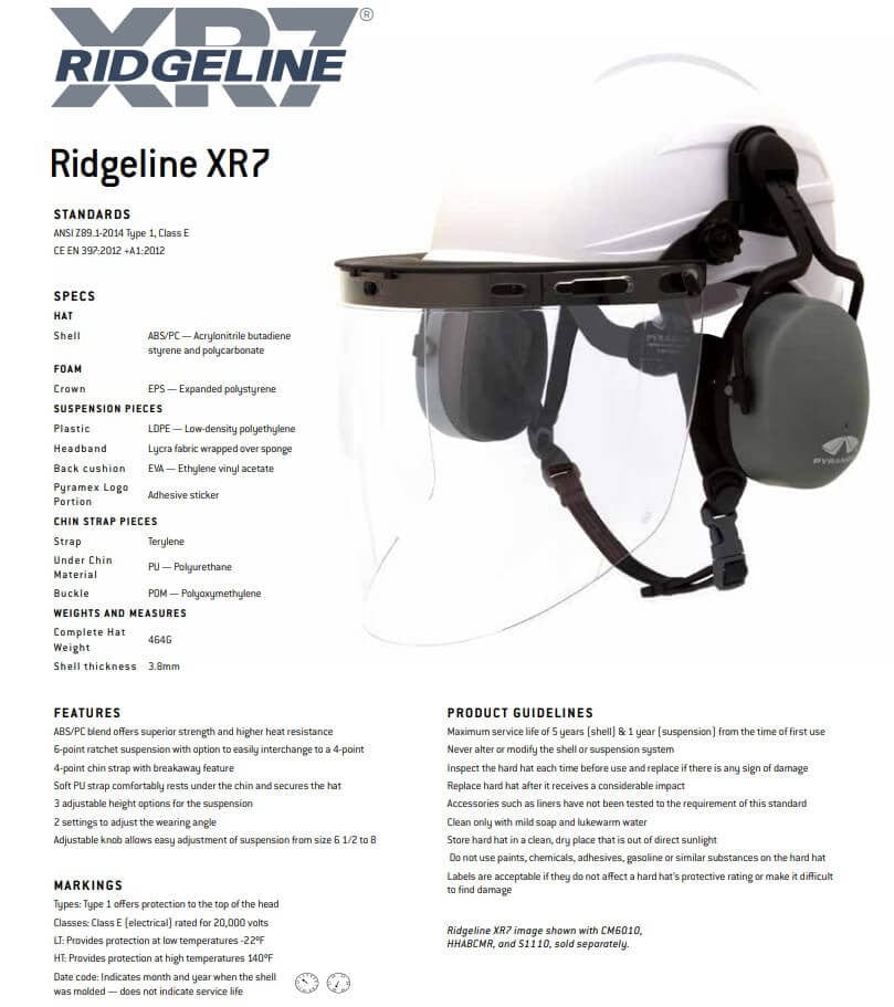 Pyramex Ridgeline XR7 Cap Style Hard Hat Features Page 2