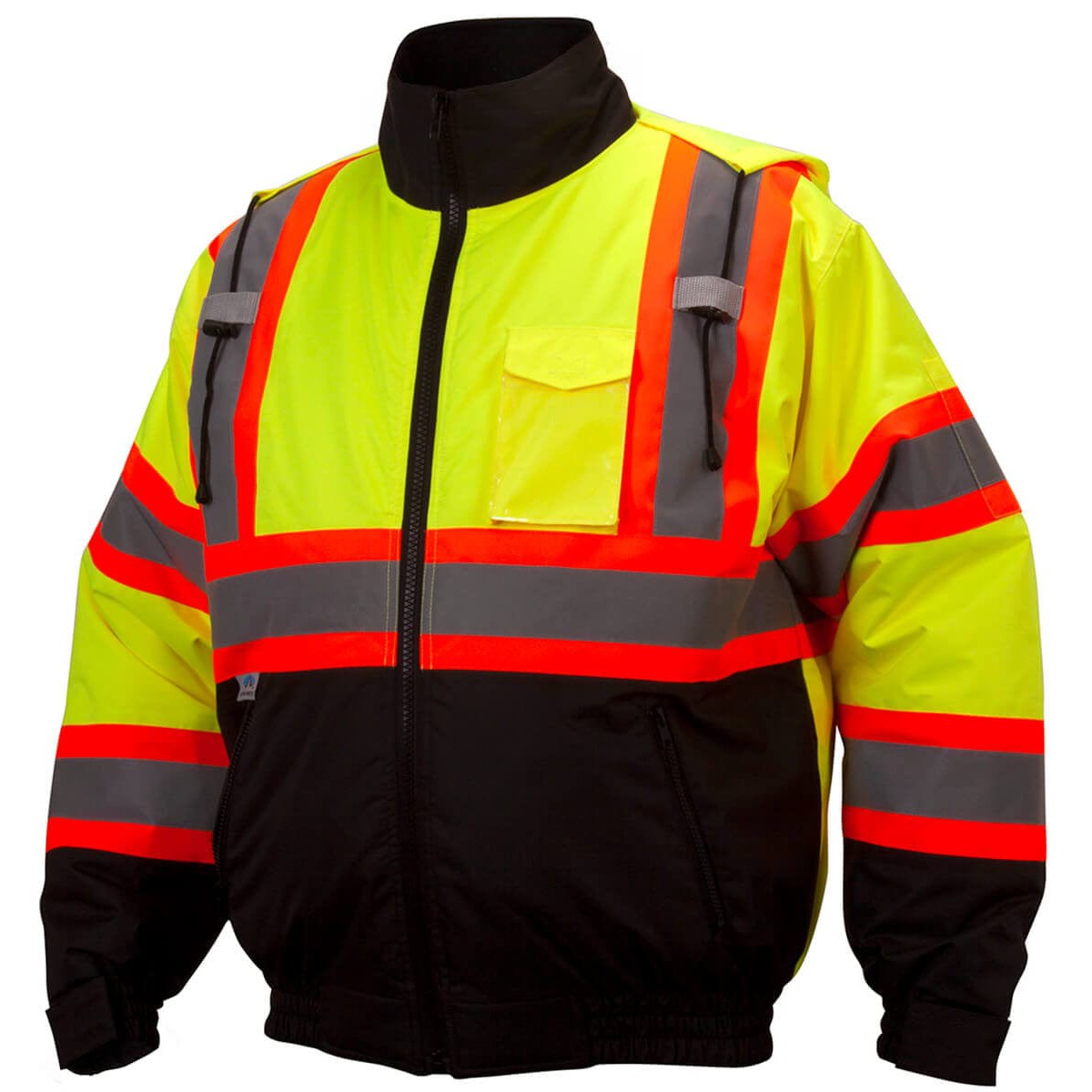 Pyramex RCJ32 Type R Class 3 X-Back Two-Tone Black Bottom Bomber Jacket - Hi-Viz Lime Front